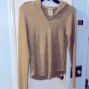 EUC Vocal zip up sweater, size medium, tan with rhinestones in the front hoodie